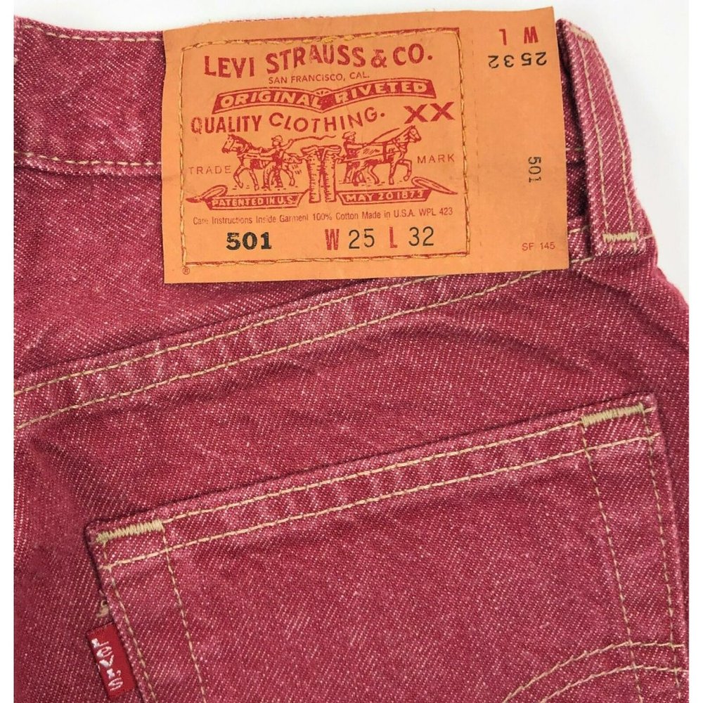 Levis 501 For Women 25x32 Red Jeans Vintage Button Fly Straight Leg Made In USA - Picture 3 of 10
